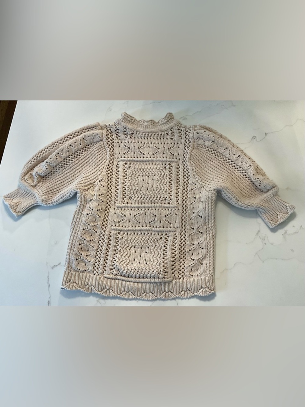 Cotton by Autumn Cashmere puff sleeve, tile stitch mock sweater Size xs - Picture 2 of 4